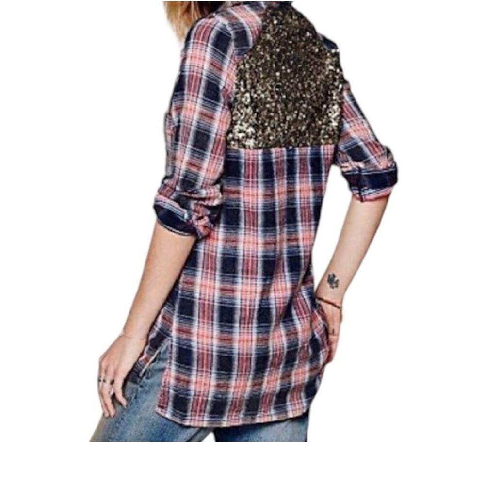 Free People Little Bit of Sugar plaid flannel sequin mesh panels TLS2 2011